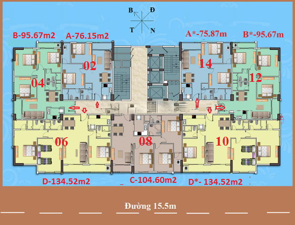 Sơ đồ đánh số căn hộ chung cư A1CT2 Tây Nam Linh Đàm