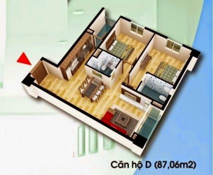 Thiết kế căn hộ D 87,06m2 chung cư D2CT2 Tây Nam Linh Đàm