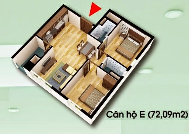 Thiết kế căn hộ E 72,09m2 chung cư D2CT Tây Nam Linh Đàm