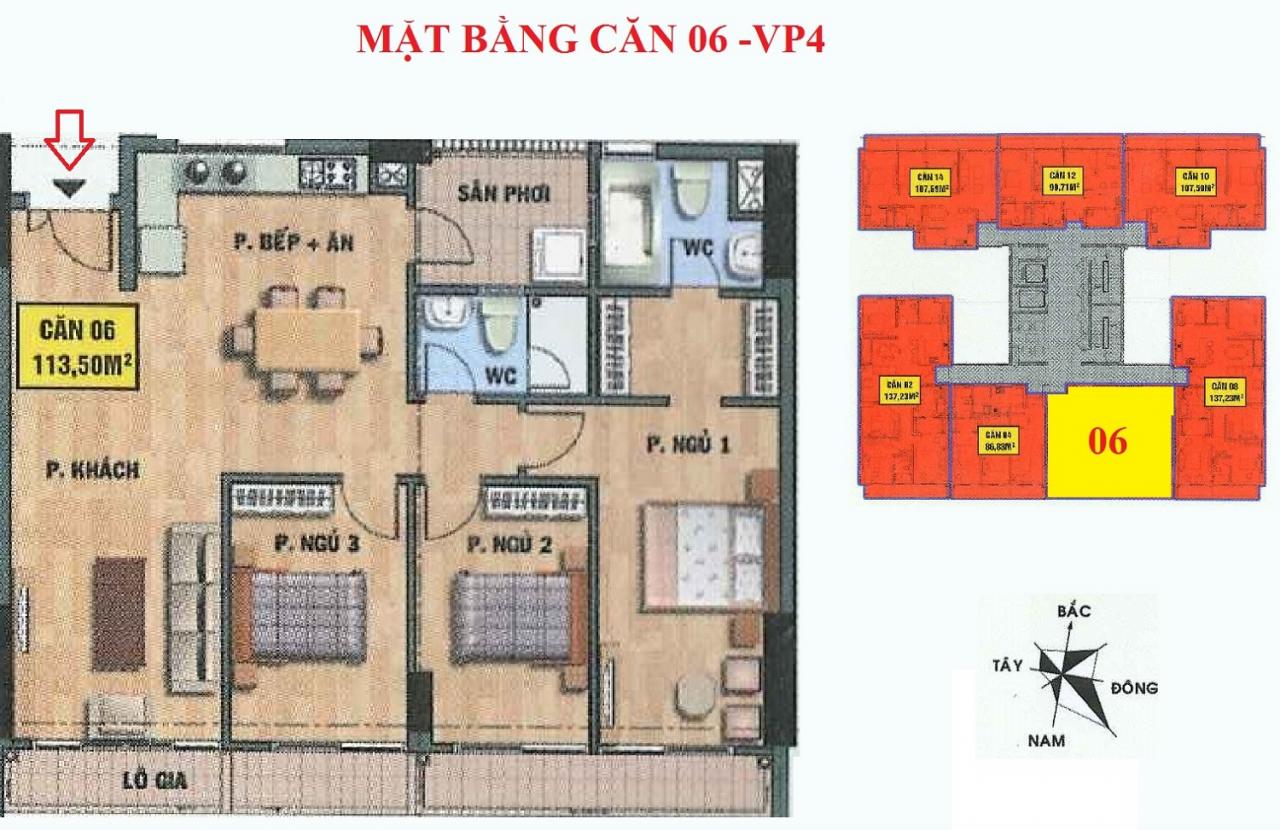 Mặt bằng căn hộ 06-VP4 bán đảo linh đàm