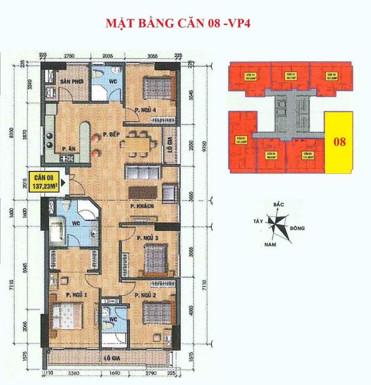 Mặt bằng căn hộ 08-VP4 bán đảo linh đàm