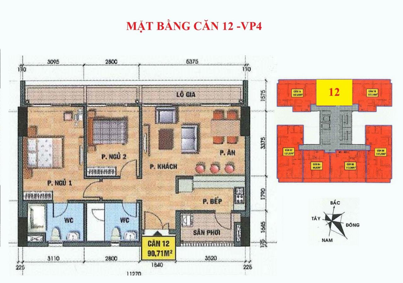 Mặt bằng căn hộ 12-VP4 bán đảo linh đàm