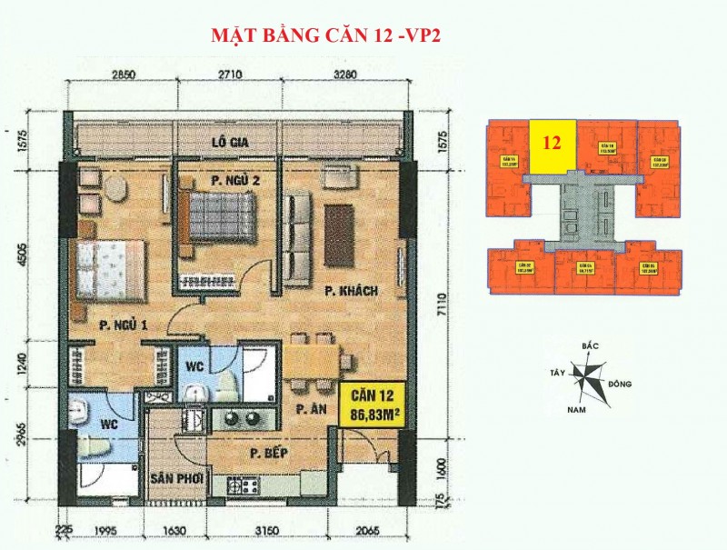 Mặt bằng căn hộ 12-vp2 bán đảo linh đàm