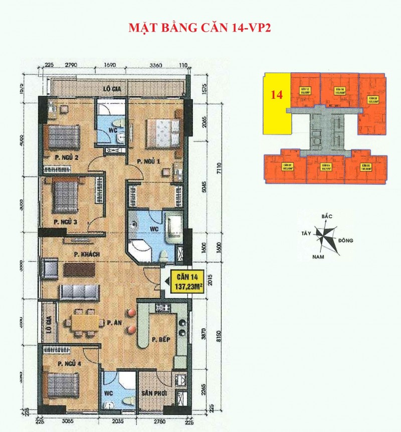 Mặt bằng căn hộ 14-vp2 bán đảo linh đàm